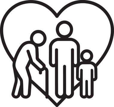 Multigenerational family care thin line vector icon representing inclusive society and community support concept design illustration