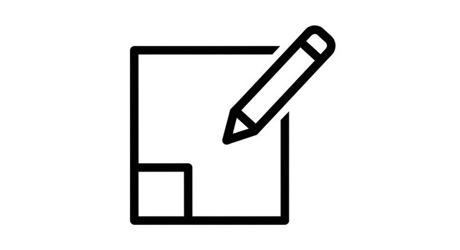 Simple square note icon with pencil sketch outline document stationery creative illustration interface