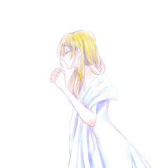 Fototapeta premium 両手を組む女性 ストール 金髪 