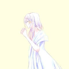 Fototapeta premium 両手を組む女性 天使 ストール 羽根 シルエット