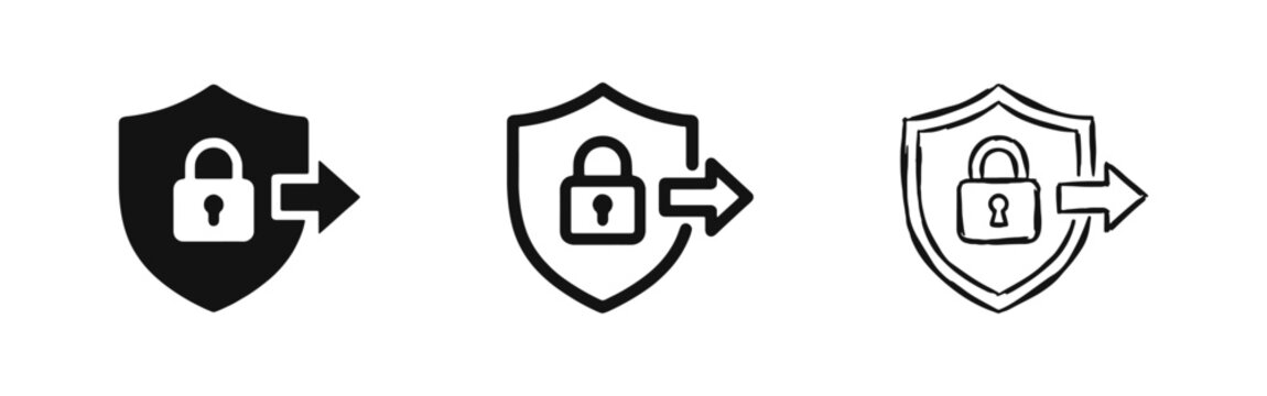Data Export and Cyber Security Protection Shield Icon Set