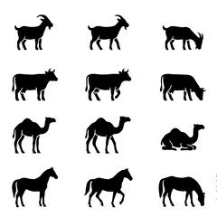 Fototapeta premium Set of farm and desert animal silhouettes