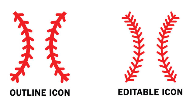 Detailed curved baseball laces and stitching design element transparent background illustration