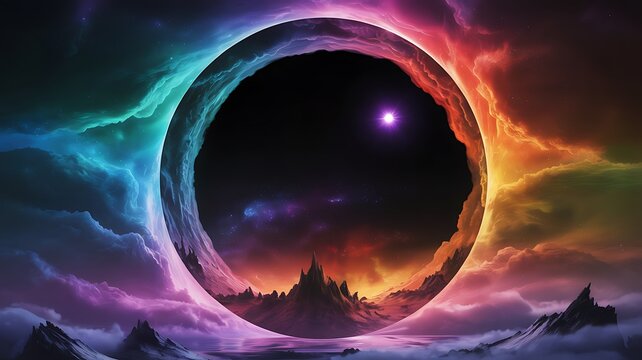Solar eclipse with colorful rainbow light