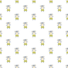 Fototapeta premium Koala wearing a grass skirt repeating in a seamless tropical pattern