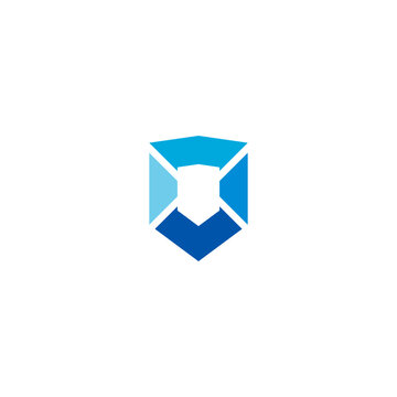 Geometric shield and protection logo template in sleek minimalist style. Perfect branding identity for cyber security, data privacy, antivirus software, and financial corporate businesses.