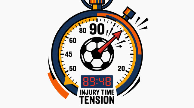 Soccer injury time tension stopwatch with digital clock showing 89 48