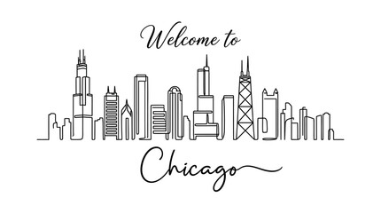 Fototapeta premium Chicago Skyline Illustration: Minimalist Line Art with Text