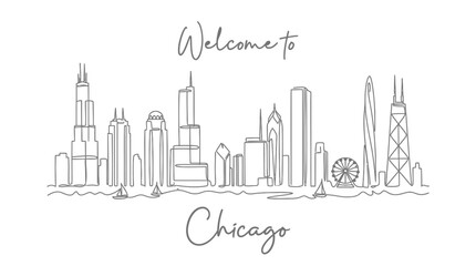 Fototapeta premium Chicago Skyline Line Art - Minimalist Cityscape Illustration
