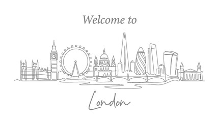 Obraz premium London Skyline Line Art Illustration - Famous Landmarks Silhouette