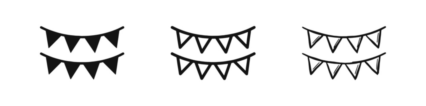 Party Bunting Flags and Celebration Decoration Icons Set