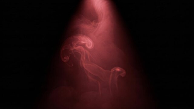 Intense Crimson Volumetric Spotlight with Swirling Red Smoke