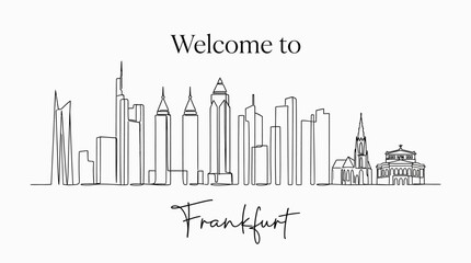 Obraz premium Frankfurt Skyline Linear Drawing: Modern Cityscape Illustration