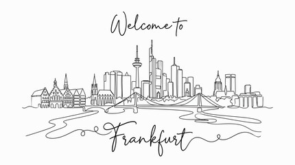 Fototapeta premium Frankfurt Skyline Illustration: Cityscape Line Art for Travel