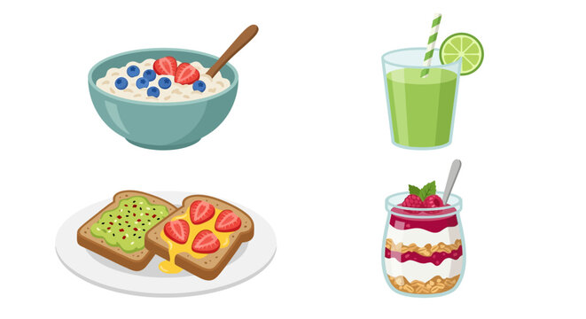 breakfast food set colorful vector illustration on white background