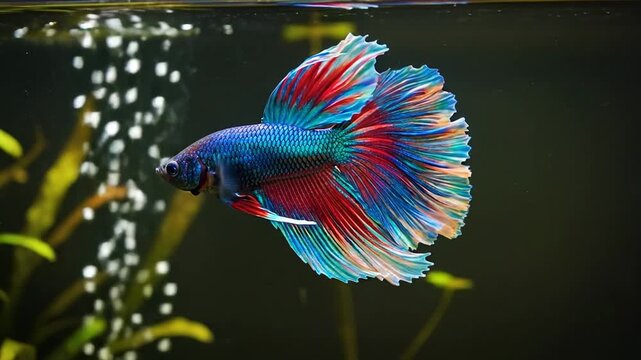 Colorful betta fish swimming alone.