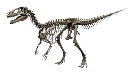 Fototapeta premium Complete dinosaur skeleton fossil display against isolated white