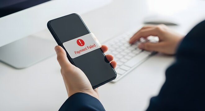Payment failed notification on mobile phone screen