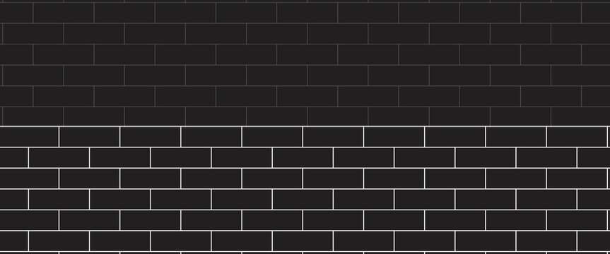 black brick wall texture, seamless cladding pattern for interior decoration, kitchen backsplash, plastic panel, building outdoor design. Abstract minimal background, vector eps 10