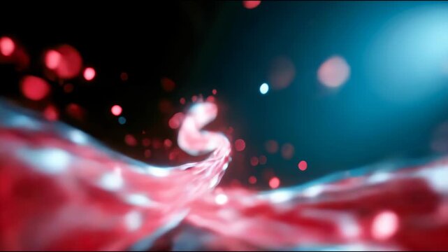 Abstract medical visualization of ruptured blood vessel with red blood cells, circulation damage and cardiovascular health concept