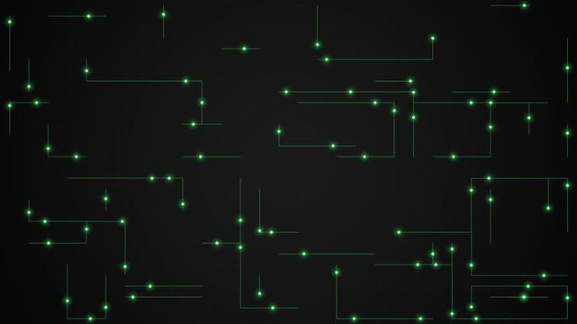 Neon Neon green circuit board traces with travelling light pulses, futuristic cyber tech interface abstract background, seamless loop animation