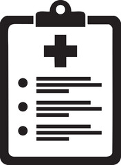 Obraz premium A black and white icon of a medical clipboard with a cross