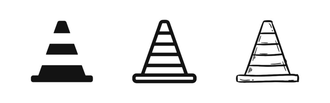 Traffic Safety Cone Icon Set for Road Construction and Warning