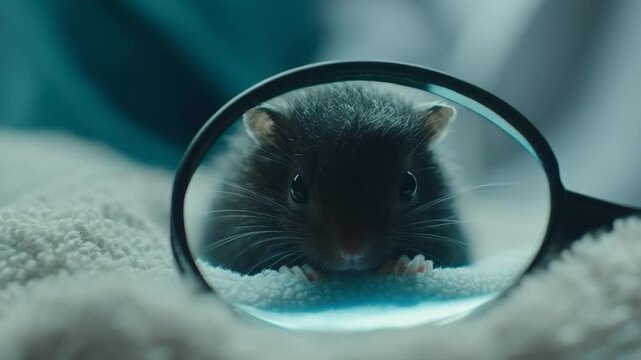 professional veterinary examination of hamster using magnifying tool