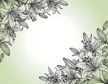 Elegant floral border illustration with lilies and copy space for design