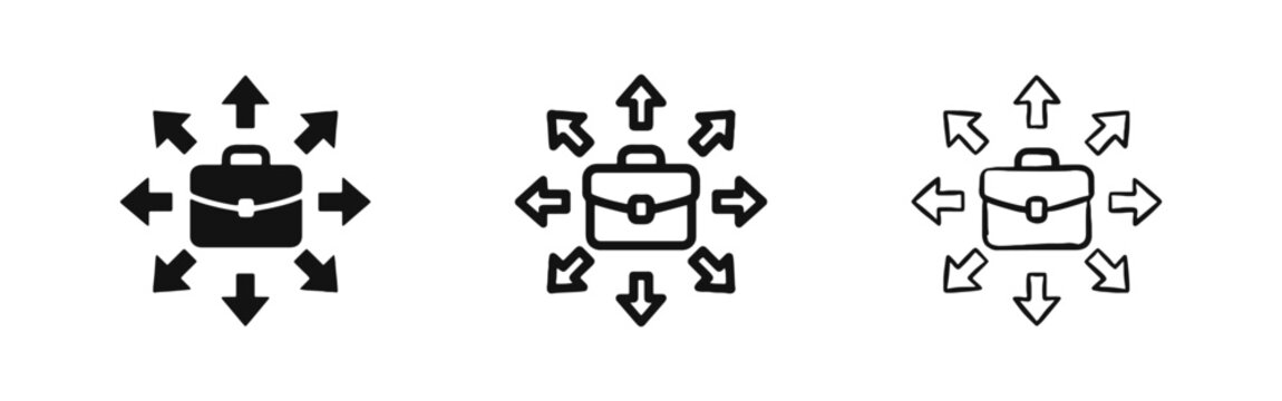 Business Growth and Career Diversification Icon with Briefcase and Multiple Directional Arrows