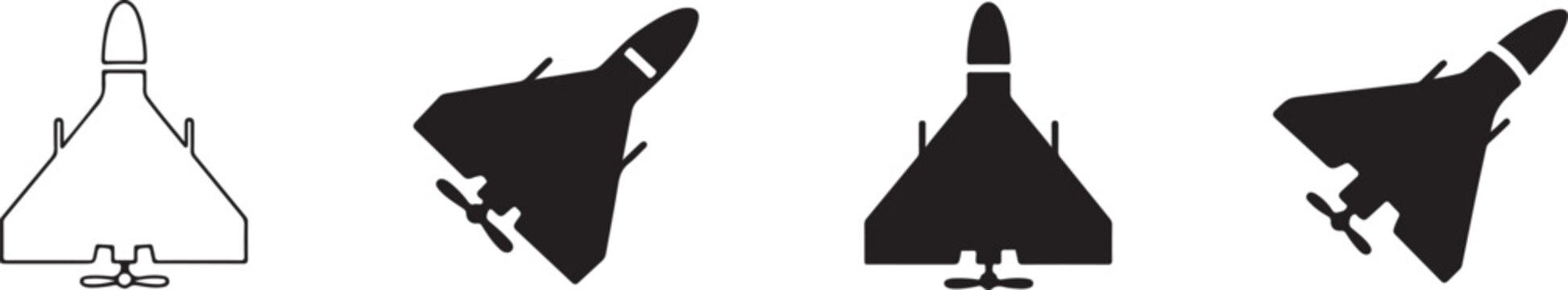 Military Drone Icon with Unmanned Combat Aerial Vehicle Silhouette.