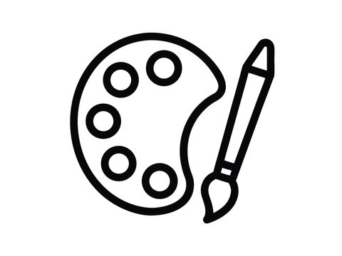 Painter palette and paint brush icon, drawing palette vector illustration on a white background