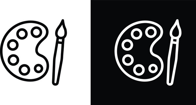 Painter palette and paint brush icon, drawing palette vector illustration on a white background
