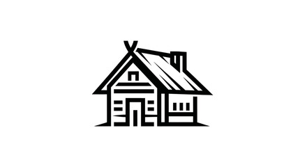 Fototapeta premium Cabin illustration black and white architectural design for various uses