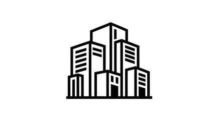 Fototapeta premium Modern city buildings silhouetted against a white background vector illustration