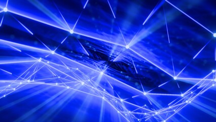 Fototapeta premium Futuristic Blue Plexus Network Background with Glowing Digital Lines and Nodes