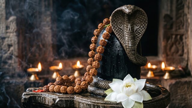 Rudraksha Mala on Shivling &ndash; Sacred Nag Devta Temple Worship