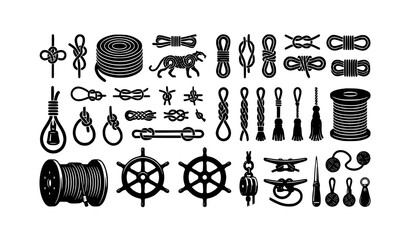 Decorative rope coil and sailor knot silhouette vector collection for marine themes © Meerazul