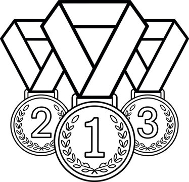 Medals for first second third place vector illustration with gold medal silver medal bronze medal line art competition champion illustration