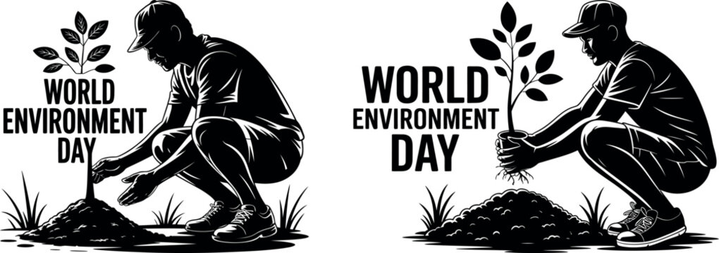 World environment day planting trees silhouette illustration with planting silhouette illustration environment conservation gardening renewable