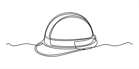 Fototapeta premium Continuous single line drawing of a construction safety hard hat helmet for industrial work protection Vector, illustration