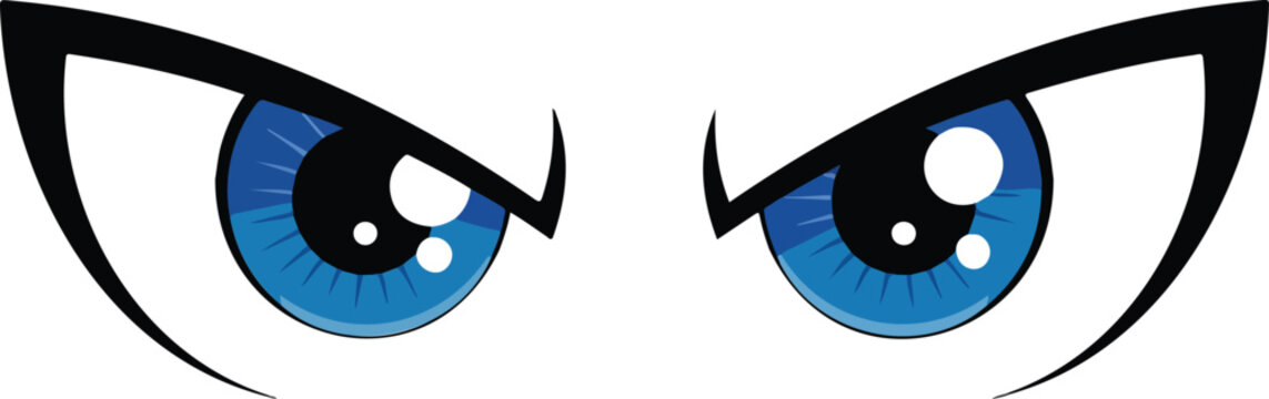 Aggressive cartoon blue eyes vector illustration mascot graphic element for gaming logo vinyl sticker isolated on white background