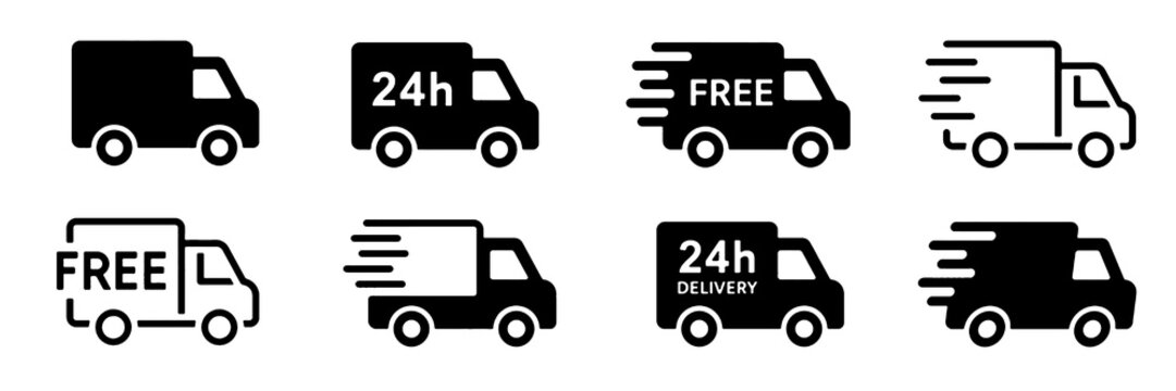 Fast Delivery Icon Set, Editable Shipping and Express Transport Vector Illustration Collection with Transparent Background