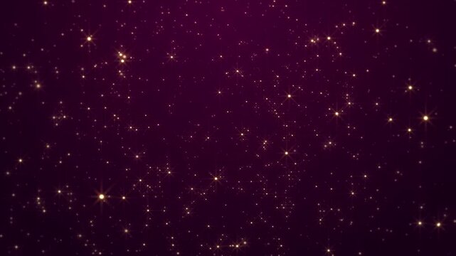 Glittering shiny golden particles and twinkling stars on a dark red gradient background. This elegant luxury motion background animation is full HD and looping.