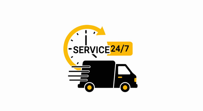 24/7 Express Delivery Service Icon with Fast Shipping Truck and Clock Symbol for Logistics and E-commerce