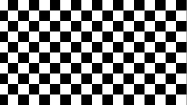 A black-and-white checkered pattern in motion creates an illusion of infinite looping movement in space