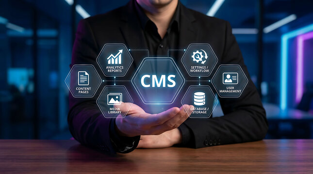 Content Management System CMS software platform interface concept for business web development