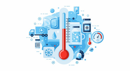 Fototapeta premium Cold Chain Logistics and Medical Temperature Control Flat Illustration for Vaccine Storage and Pharmaceutical Distribution