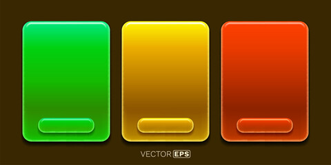 Fototapeta premium Three glossy, colorful rounded rectangular panels with interactive buttons.