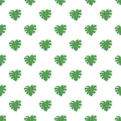 Naklejka premium Monstera leaves forming a repeating pattern with a tropical, botanical theme